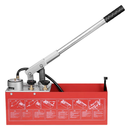 Hydrostatisk testpump, max 25 bar/362 PSI, dubbelventil hydraulisk manuell vattentryckstestsats med mätare 10L vattentank, 1,4 m slang med 1,27 cm utvändig gänganslutning för rörledning