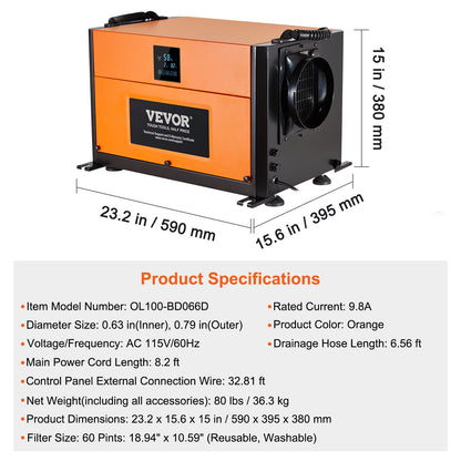 190 Pints Commercial Dehumidifier with Drain Hose for Crawl Spaces, Basements Warehouse & Job Sites, Large Capacity Dehumidifier for Water Damage Restoration, Auto Defrost, CSA Listed