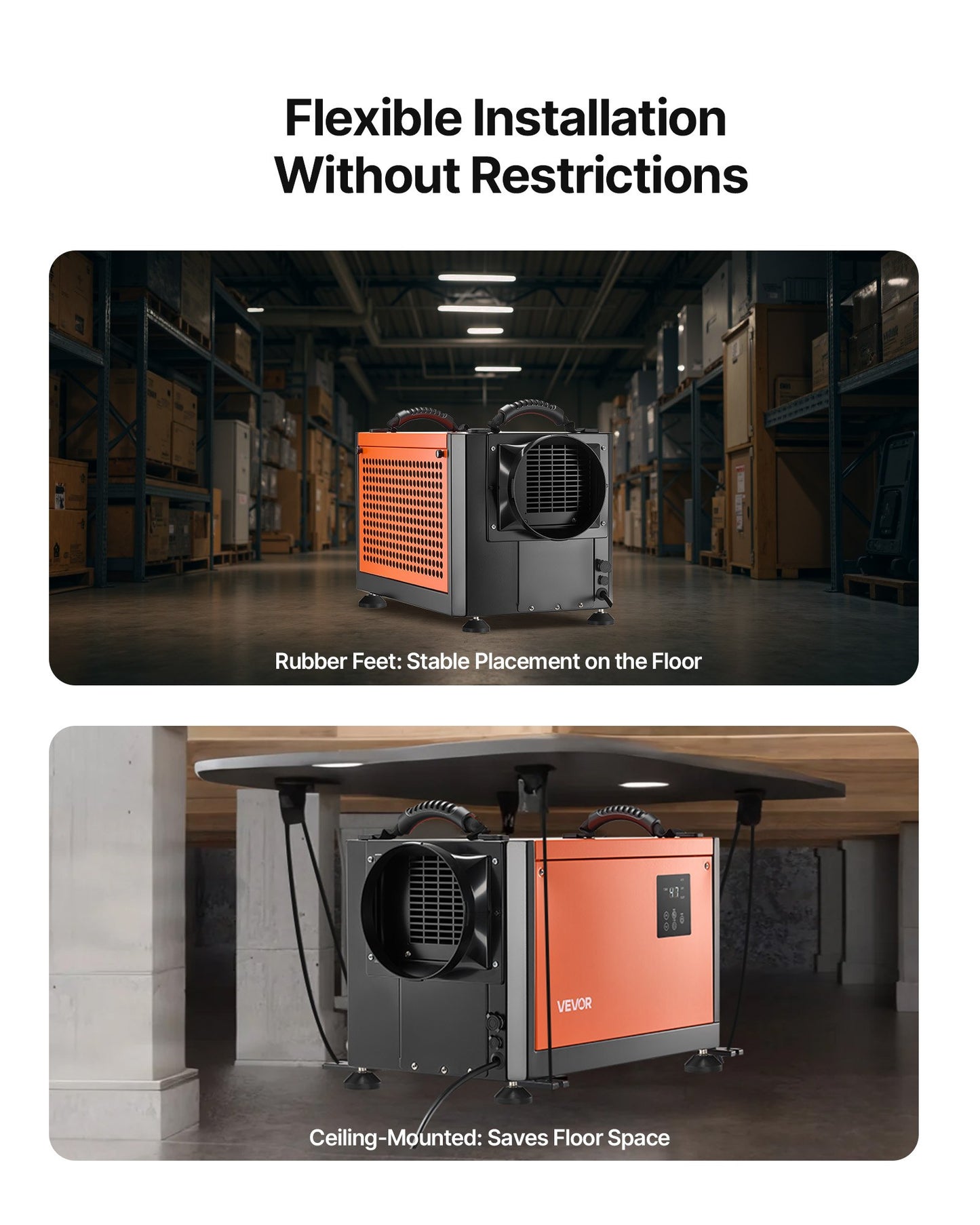 70 Pints Commercial Dehumidifier with Drain Hose, Portable Crawl Space Dehumidifiers for Basement Storage Room Industrial, Auto Defrost/Drainage, Heavy-duty Galvanized Steel, LED Indicate