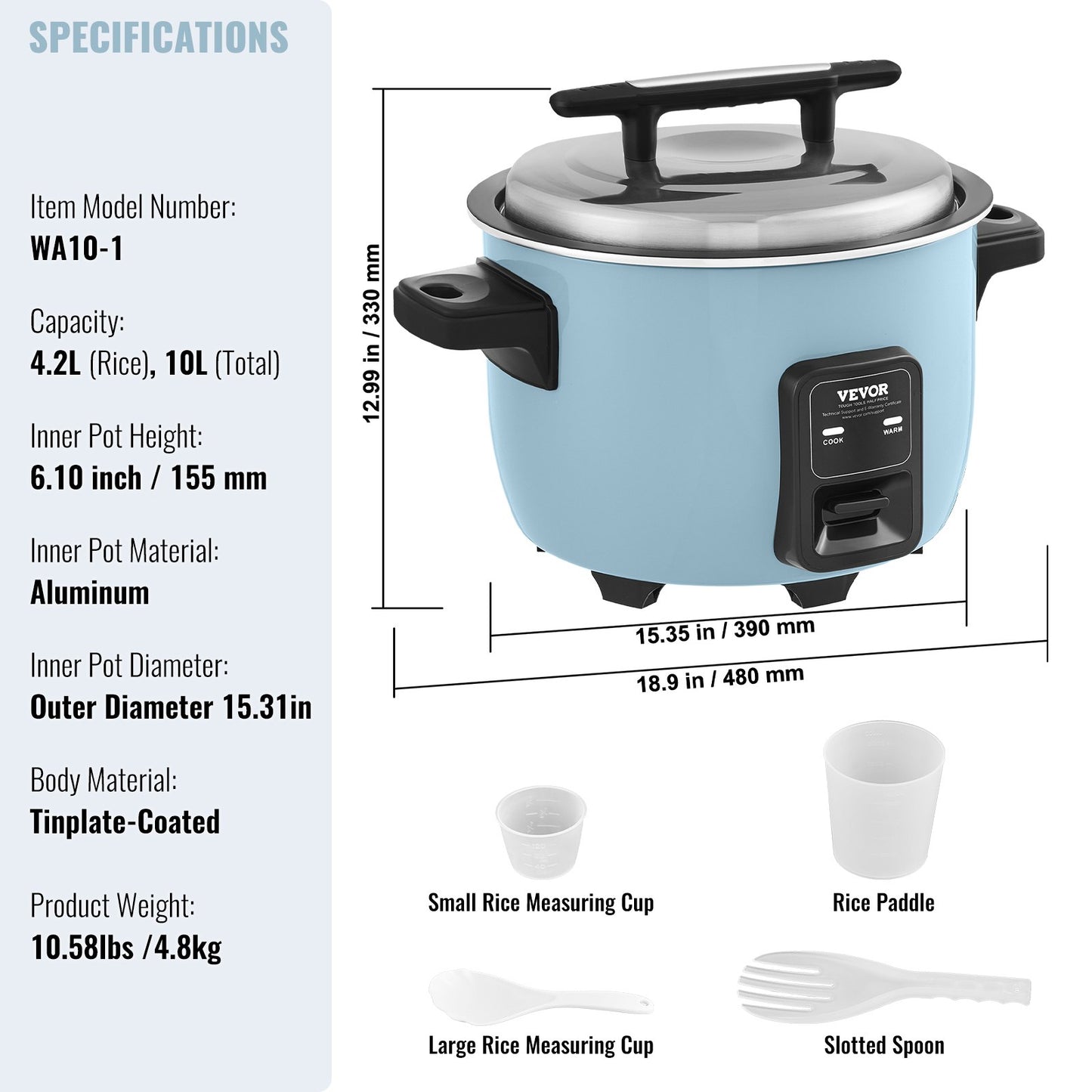 Commercial Rice Cooker 50-Cup Non-Stick Pot 10L 24H Keep Warm Restaurant