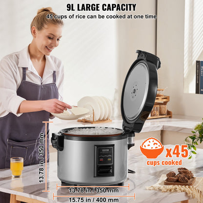 Commercial Rice Cooker 45-Cup Non-Stick Pot 9L 12H Keep Warm Restaurant