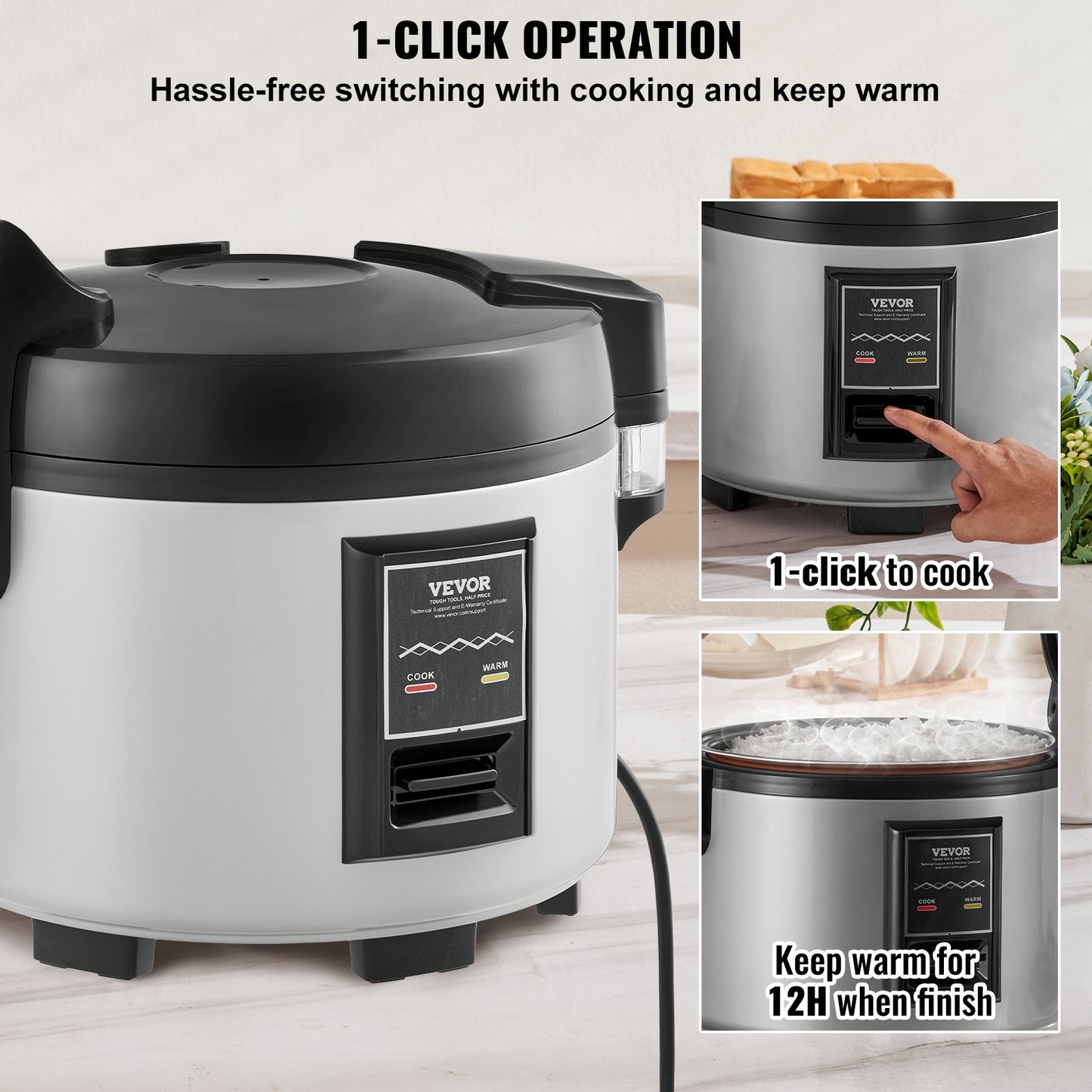 Commercial Rice Cooker 45-Cup Non-Stick Pot 9L 12H Keep Warm Restaurant