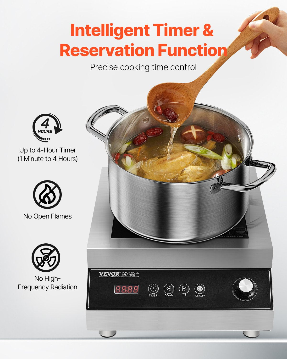 Portable Induction Cooktop, 5000W Commercial Induction Burner with 16 Temperature Settings, Stainless Steel Countertop Induction Hot Plate with 4H Timer, Child Lock, for Restaurant Cooking