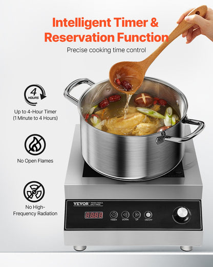 Portable Induction Cooktop, 5000W Commercial Induction Burner with 16 Temperature Settings, Stainless Steel Countertop Induction Hot Plate with 4H Timer, Child Lock, for Restaurant Cooking