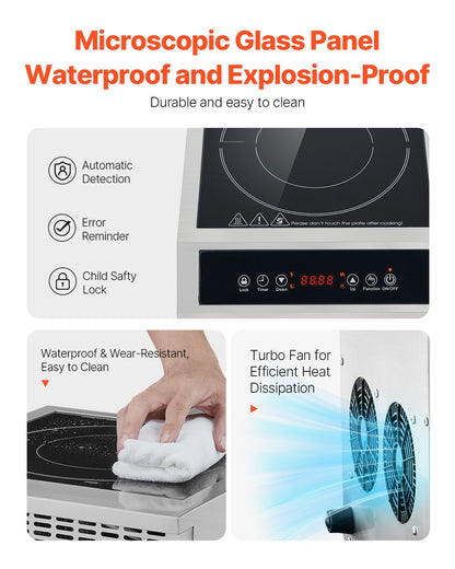 Portable Commercial Induction Cooktop 3500W Countertop Burner 11 Temp Levels