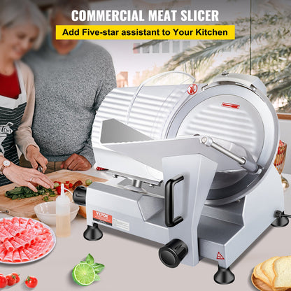 Commercial Meat Slicer, 240W Electric Deli Food Slicer, 10 Inch Carbon Steel Blade Electric Food Slicer, 350-400 RPM Meat Slicer, 0 - 0.47 Inch Adjustable Thickness for Commercial and Home Use