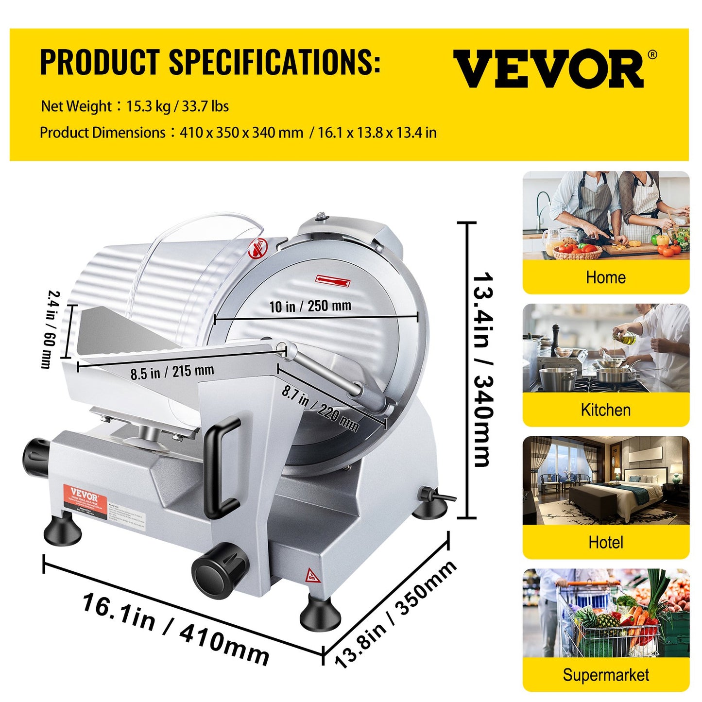 Commercial Meat Slicer, 240W Electric Deli Food Slicer, 10 Inch Carbon Steel Blade Electric Food Slicer, 350-400 RPM Meat Slicer, 0 - 0.47 Inch Adjustable Thickness for Commercial and Home Use