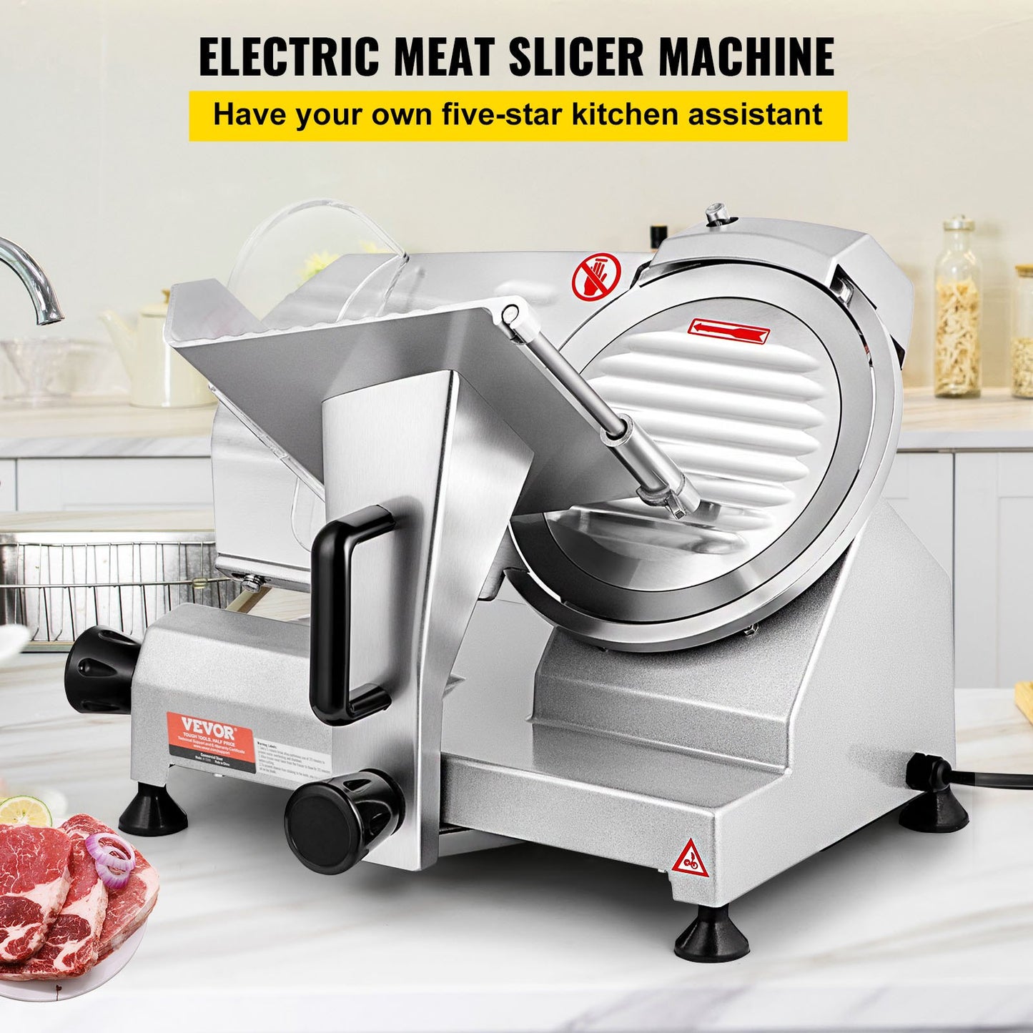 Commercial Meat Slicer, 200W Electric Deli Food Slicer, 350-400 RPM. Meat Slicer with 8" Carbon Steel Blade, 0 - 0.47 Inch Electric Meat Slicer with Adjustable Thickness for Home and Commercial Use