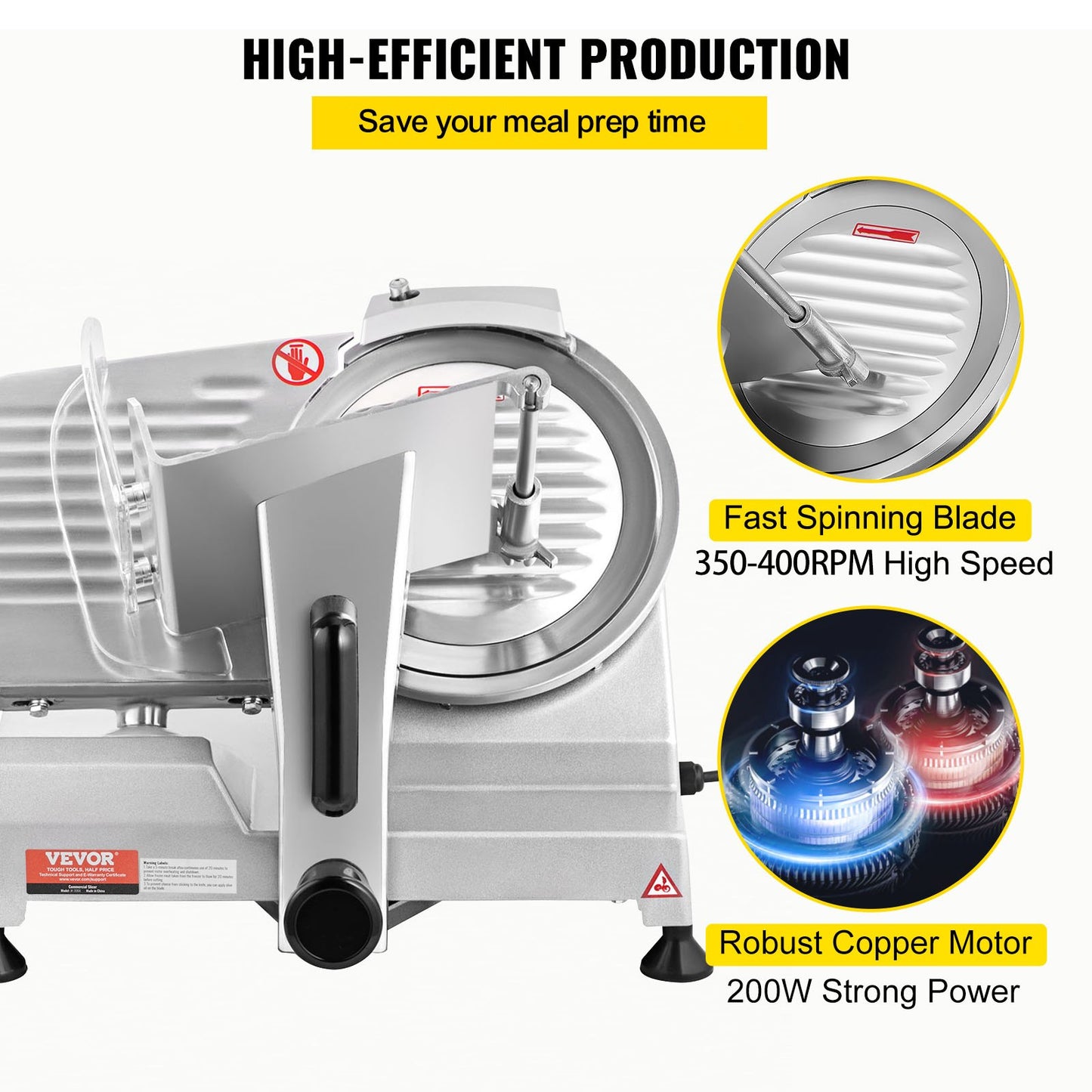 Commercial Meat Slicer, 200W Electric Deli Food Slicer, 350-400 RPM. Meat Slicer with 8" Carbon Steel Blade, 0 - 0.47 Inch Electric Meat Slicer with Adjustable Thickness for Home and Commercial Use
