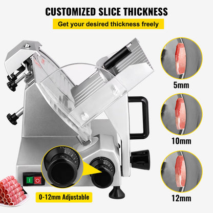 Commercial Meat Slicer, 200W Electric Deli Food Slicer, 350-400 RPM. Meat Slicer with 8" Carbon Steel Blade, 0 - 0.47 Inch Electric Meat Slicer with Adjustable Thickness for Home and Commercial Use