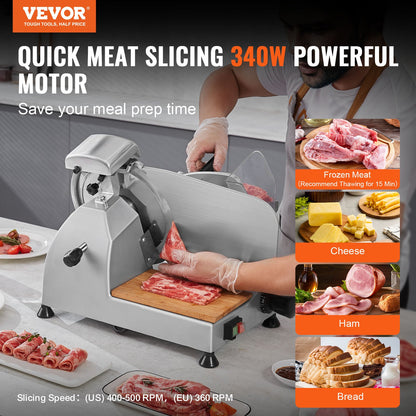 Meat Slicer, 340W Electric Deli Food Slicer with 10" SUS420 Stainless Steel Blade and Built-in Grindstone, 0-0.6 Inch Adjustable Thickness for Commercial and Home Use, Slice Meat and Cheese