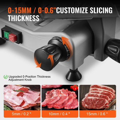 Meat Slicer, 340W Electric Deli Food Slicer with 10" SUS420 Stainless Steel Blade and Built-in Grindstone, 0-0.6 Inch Adjustable Thickness for Commercial and Home Use, Slice Meat and Cheese