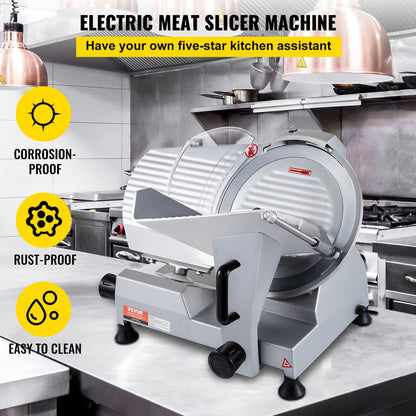 Commercial Meat Slicer, 320W Electric Deli Food Slicer, 12 Inch Carbon Steel Blade Electric Food Slicer, 350-400 RPM Meat Slicer, 0-0.6 Inch Adjustable Thickness for Meat, Cheese, Vegetables, Ham