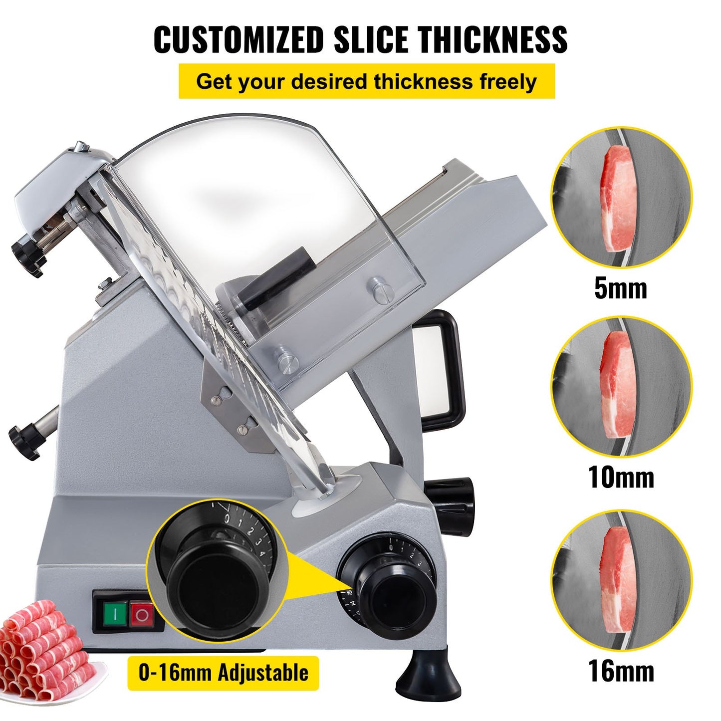 Commercial Meat Slicer, 320W Electric Deli Food Slicer, 12 Inch Carbon Steel Blade Electric Food Slicer, 350-400 RPM Meat Slicer, 0-0.6 Inch Adjustable Thickness for Meat, Cheese, Vegetables, Ham