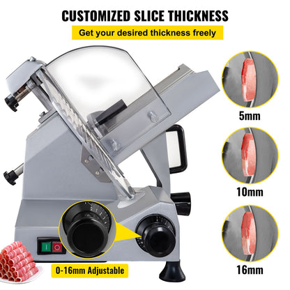 Commercial Meat Slicer, 320W Electric Deli Food Slicer, 12 Inch Carbon Steel Blade Electric Food Slicer, 350-400 RPM Meat Slicer, 0-0.6 Inch Adjustable Thickness for Meat, Cheese, Vegetables, Ham