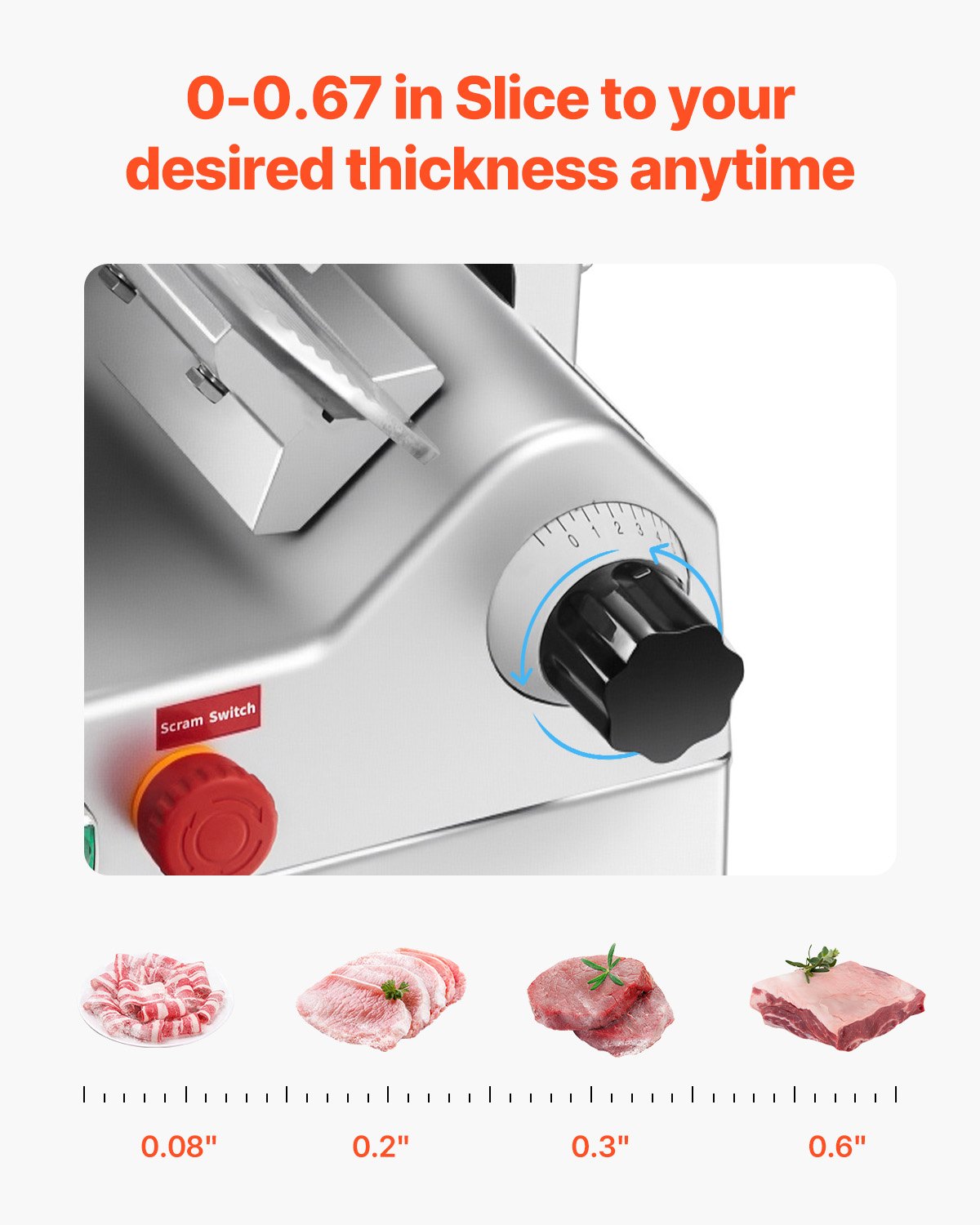 Automatic Meat Slicer, 500W, Electric Deli Slicer Machine with 10 inch Sharp 75Cr1 Steel Blade, 0-0.67 inch Adjustable Thickness, 633 RPM Fast Slicing, for Frozen Meat, Cheese, and Bread
