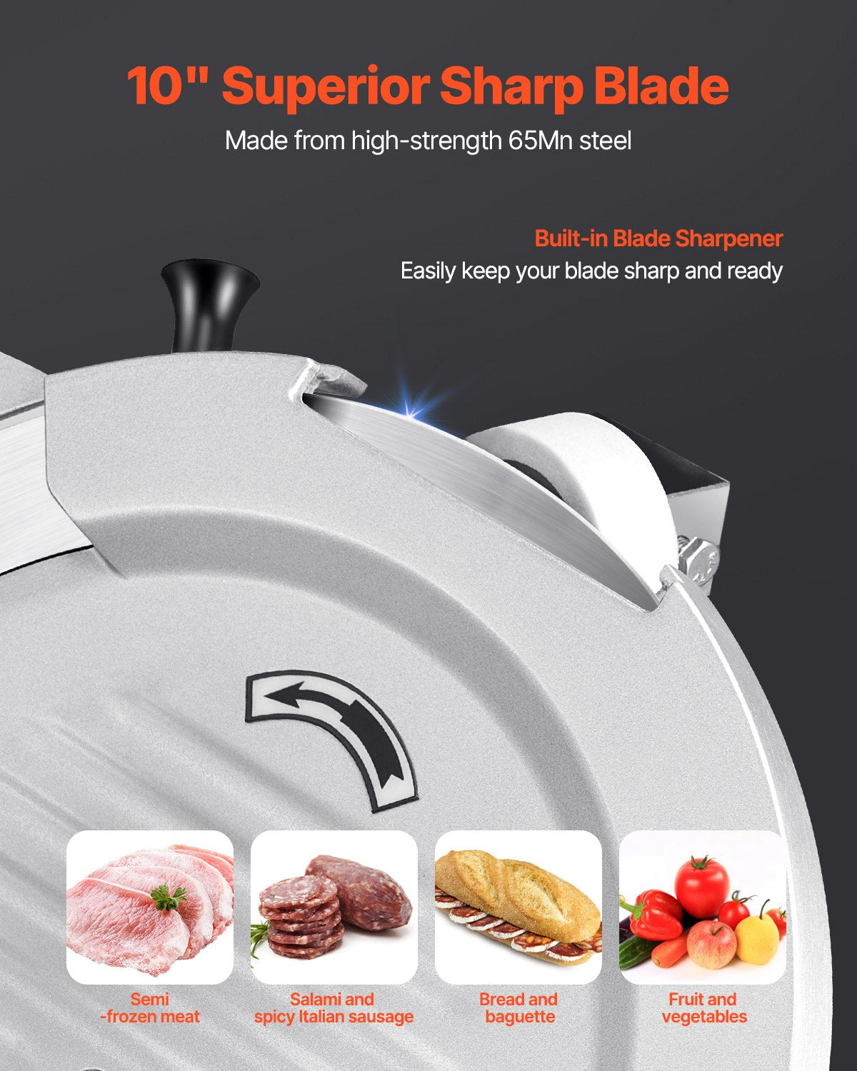 Automatic Meat Slicer, 500W, Electric Deli Slicer Machine with 10 inch Sharp 75Cr1 Steel Blade, 0-0.67 inch Adjustable Thickness, 633 RPM Fast Slicing, for Frozen Meat, Cheese, and Bread