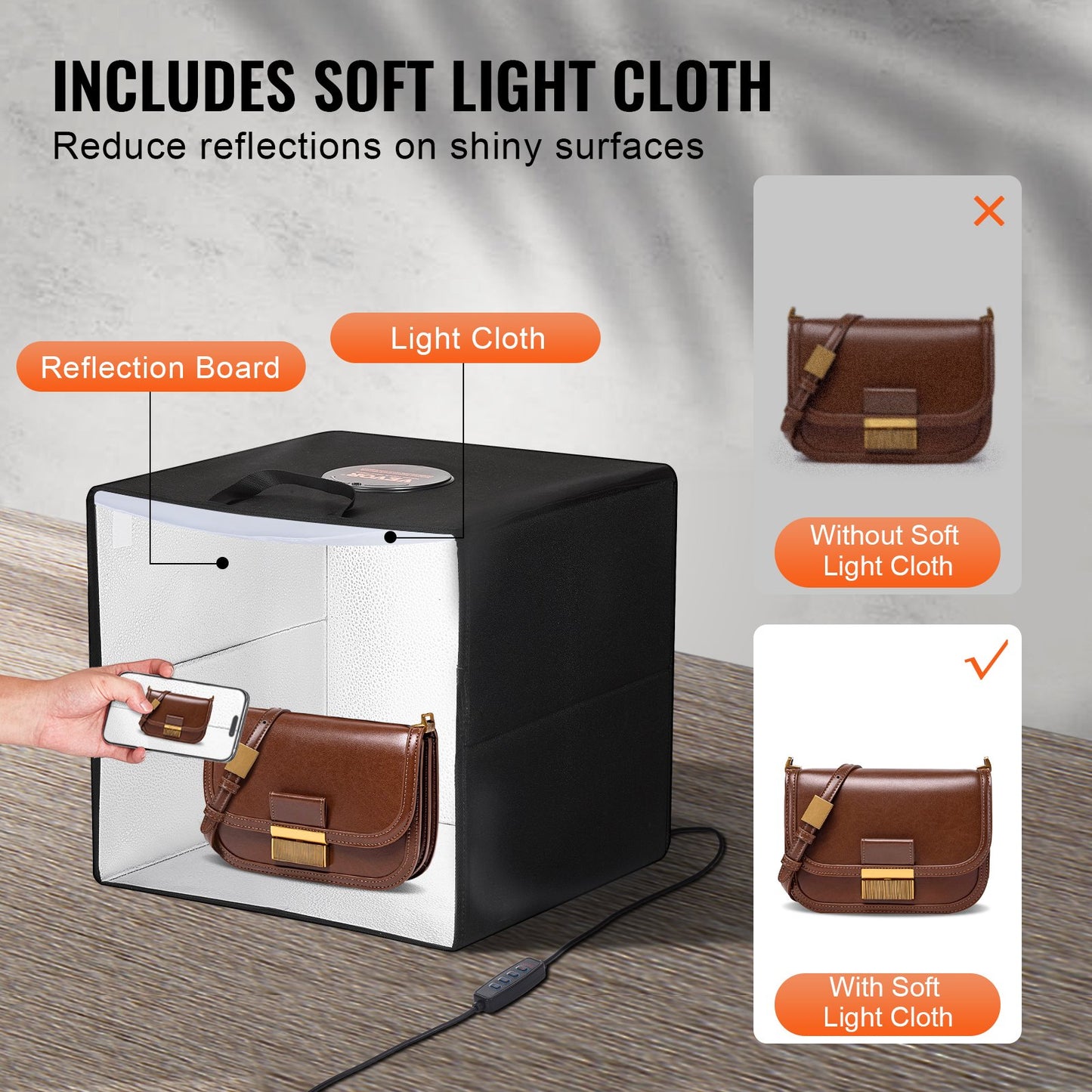 12 x 12 Zoll Fotostudio-Leuchtkasten, 3000–5600 K, 6 doppelseitige Farbhintergründe