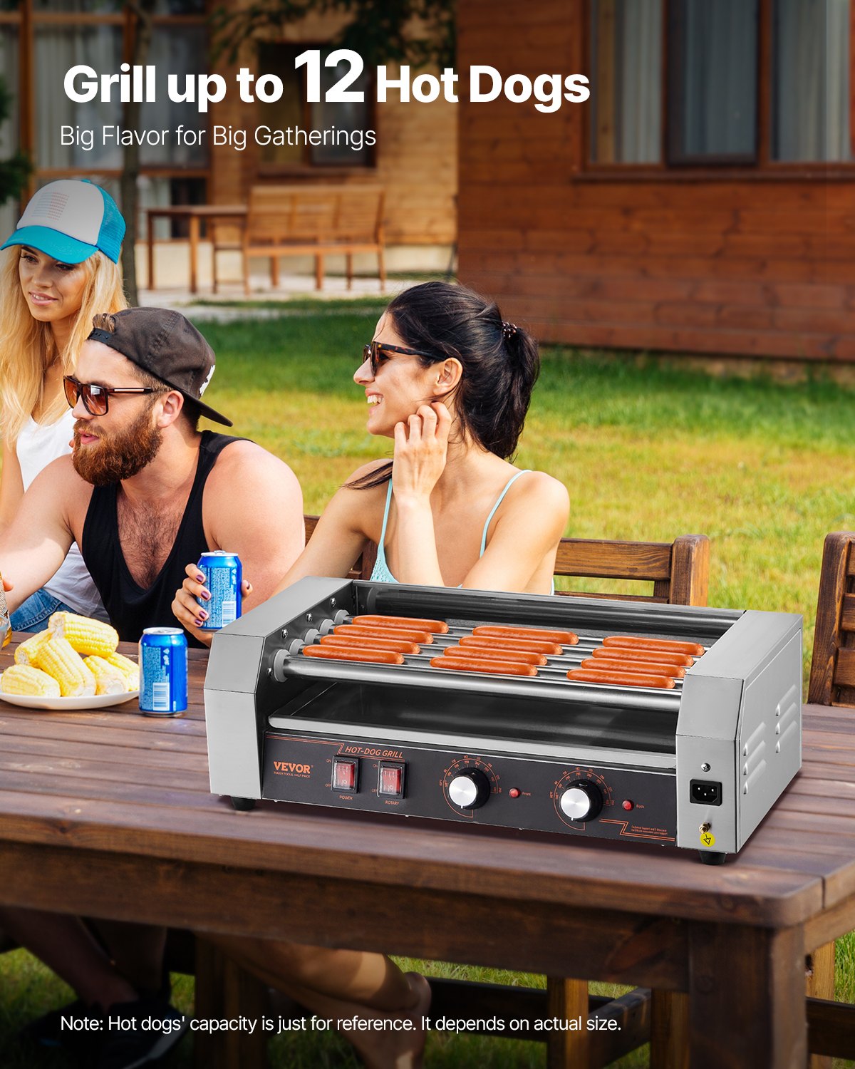 Hot Dog Roller, 12 Hot Dog 5 Rollers, Stainless Steel Sausage Grill Cooker, 750W Hot Dog Machine with Dual Temp Control, Removable Oil Drip Tray, for Party Home Commercial