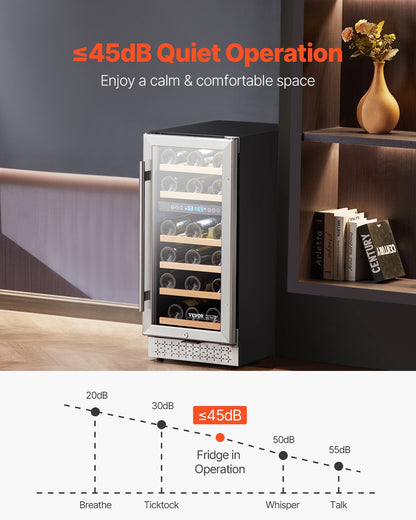 Wine Cooler, 28 Bottle Dual Zone Wine Fridge, Mini Wine Cooler Refrigerator with Glass Door, Adjustable Shelves, Digital Temperature Control, Built-in & Freestanding Fridge for Home Office Bar