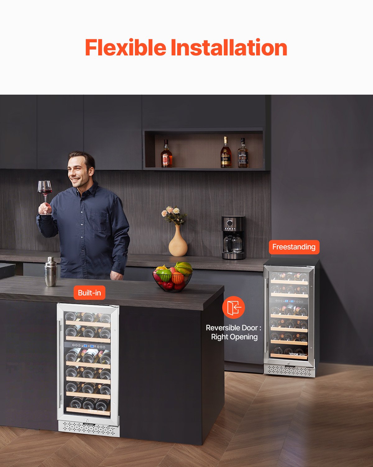 Wine Cooler, 28 Bottle Dual Zone Wine Fridge, Mini Wine Cooler Refrigerator with Glass Door, Adjustable Shelves, Digital Temperature Control, Built-in & Freestanding Fridge for Home Office Bar