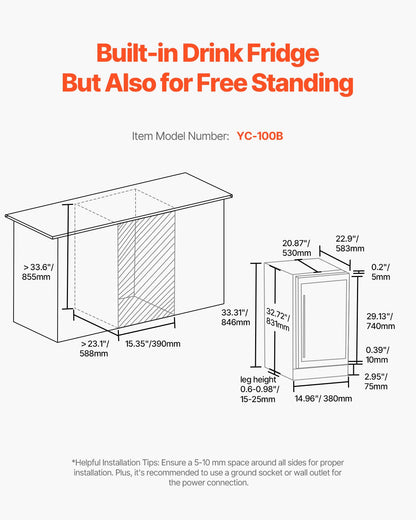 Wine Cooler, 28 Bottle Dual Zone Wine Fridge, Mini Wine Cooler Refrigerator with Glass Door, Adjustable Shelves, Digital Temperature Control, Built-in & Freestanding Fridge for Home Office Bar