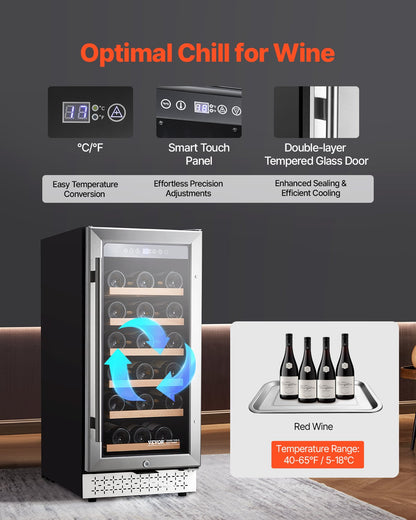 Wine Cooler, 28 Bottle Wine Fridge, Mini Wine Cooler Refrigerator with Glass Door, Adjustable Shelves, Digital Temperature Control, Built-in & Freestanding Cooler Fridge for Home, Office, Bar