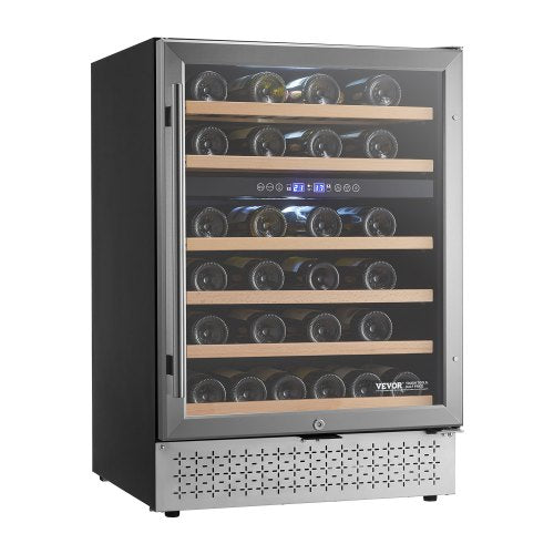 Wine Cooler, 46 Bottle Dual Zone Wine Fridge, Built-in & Freestanding Fridge with Glass Door, Adjustable Shelves, Digital Temperature Control, Wine Cooler Refrigerator for Home, Office, Bar