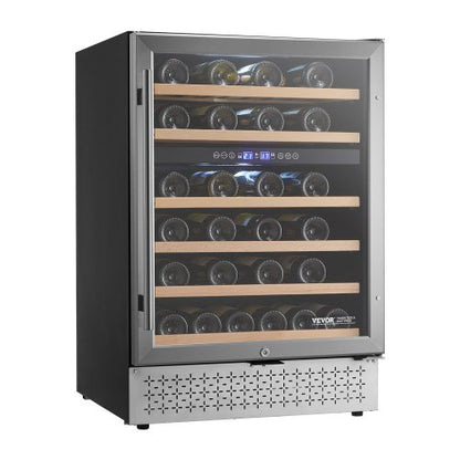 Wine Cooler, 46 Bottle Dual Zone Wine Fridge, Built-in & Freestanding Fridge with Glass Door, Adjustable Shelves, Digital Temperature Control, Wine Cooler Refrigerator for Home, Office, Bar