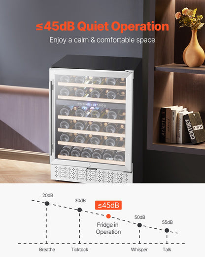 Wine Cooler, 46 Bottle Dual Zone Wine Fridge, Built-in & Freestanding Fridge with Glass Door, Adjustable Shelves, Digital Temperature Control, Wine Cooler Refrigerator for Home, Office, Bar