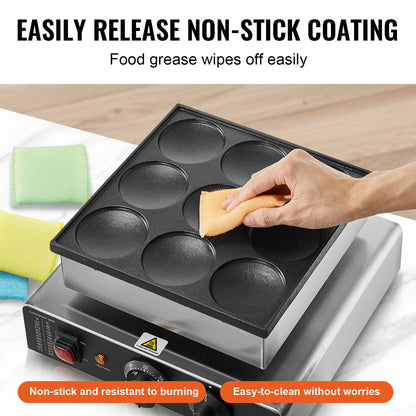 Dutch Pancake Maker, 9PCS 76mm Diameter Dorayaki Baker Machine, 850W Commercial Electric Poffertjes Grill, Non-stick Stainless Steel, Temp & Time Control, for Home Kitchen Restaurant Snack Bar