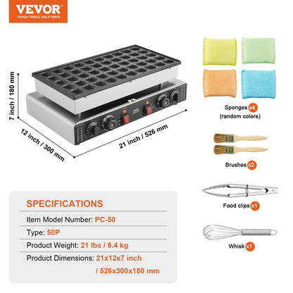 Mini Dutch Pancake Maker, 50PCS 43mm Diameter Dorayaki Baker Machine, 1700W Commercial Electric Poffertjes Grill, Non-stick Stainless Steel, Dual Temp & Time Control, for Home Kitchen Restaurant