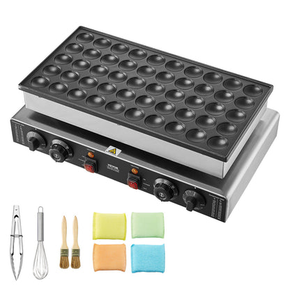 Mini Dutch Pancake Maker, 50PCS 43mm Diameter Dorayaki Baker Machine, 1700W Commercial Electric Poffertjes Grill, Non-stick Stainless Steel, Dual Temp & Time Control, for Home Kitchen Restaurant