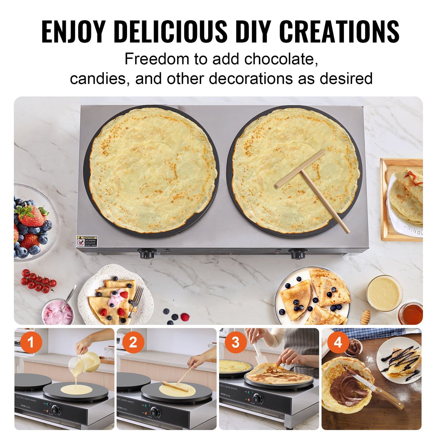 Electric Crepe Maker, 16-Inch Double Head Commercial Crepe Machine, 3400W Flat Plate Crepe Griddle, Nonstick Stainless Steel Pancake Making, Desktop Circular Cereals Pancake Stove, AC120V 60Hz