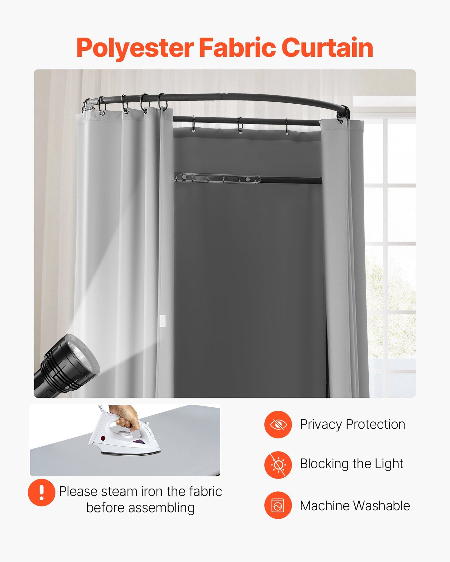 Fitting Room, Dressing Room with Thick Polyester Curtains, Privacy Space with Shading Curtain and a Hook, for Boutique, Mall, Tailor's Store & Outdoor 39 x 37 x 79 in (Black and Gray-White)