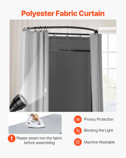 Fitting Room, Dressing Room with Thick Polyester Curtains, Privacy Space with Shading Curtain and a Hook, for Boutique, Mall, Tailor's Store & Outdoor 39 x 37 x 79 in (Black and Gray-White)