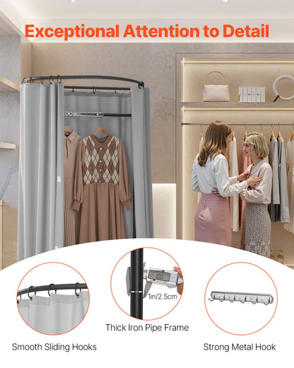 Fitting Room, Dressing Room with Thick Polyester Curtains, Privacy Space with Shading Curtain and a Hook, for Boutique, Mall, Tailor's Store & Outdoor 39 x 37 x 79 in (Black and Gray-White)