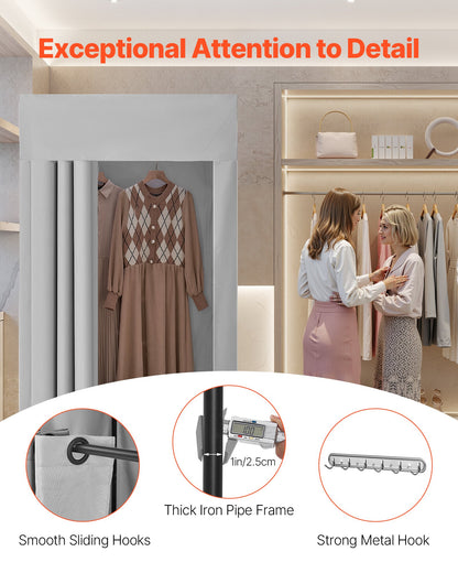 Fitting Room, Dressing Room with Thick Polyester Curtains, Privacy Space with Shading Curtain and a Hook, for Boutique, Mall, Tailor's Store & Outdoor 39 x 39 x 78 in (Black and Gray-White)