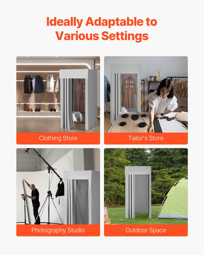 Fitting Room, Dressing Room with Thick Polyester Curtains, Privacy Space with Shading Curtain and a Hook, for Boutique, Mall, Tailor's Store & Outdoor 39 x 39 x 78 in (Black and Gray-White)