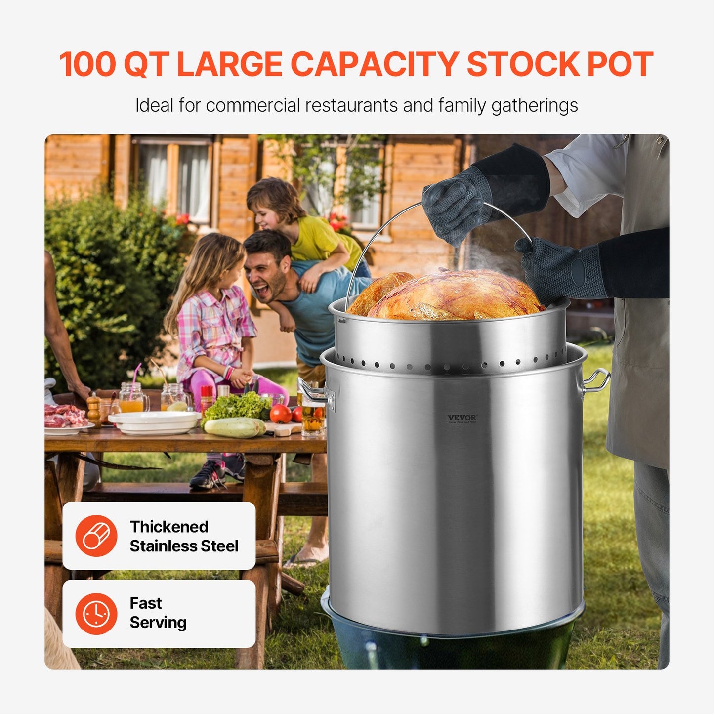 100QT Edelstahl Suppentopf Kochen Küche Sauce Topf mit Korb Deckel