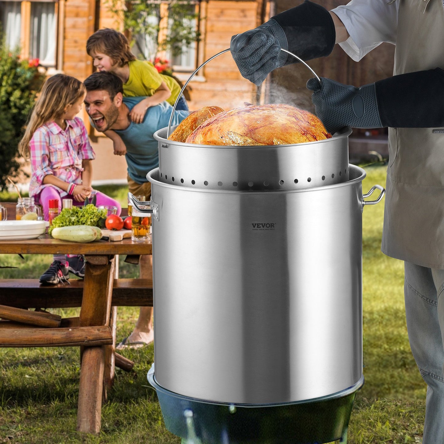 Stainless Steel Stockpot, 100 Quart Large Cooking Pots, Cookware Sauce Pot with Basket, Lid, and Handle, Heavy Duty Commercial Grade Stock Pot, Sanding Treatment, for Large Groups Events Silver