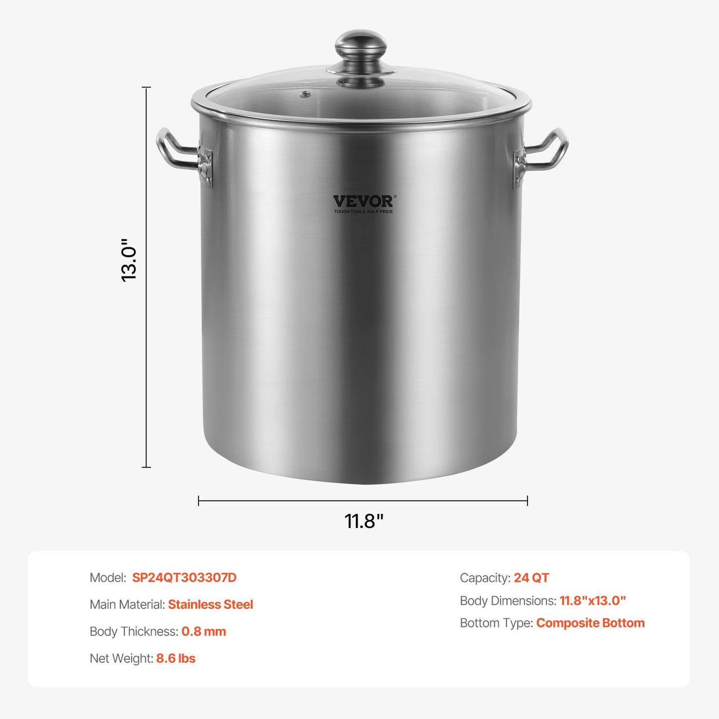 Stainless Steel Stockpot, 24 Quart Cooking Pots, Cookware Sauce Pot with Lid, and Handle, Heavy Duty Commercial Grade Stock Pot, Sanding Treatment, for Steaming Boiling or Frying Silver