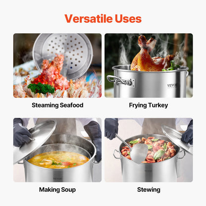 84QT Stockpot i rostfritt stål Matlagning Köksåsgryta med korglock