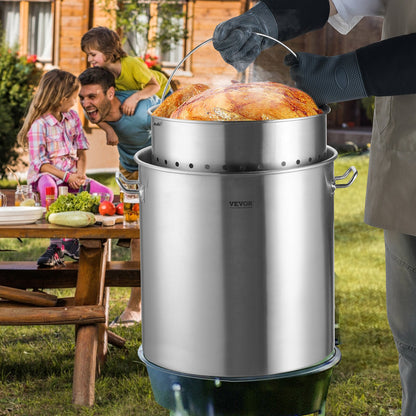 Stainless Steel Stockpot, 84 Quart Large Cooking Pots, Cookware Sauce Pot with Basket, Lid, and Handle, Heavy Duty Commercial Grade Stock Pot, Sanding Treatment, for Large Groups Events Silver