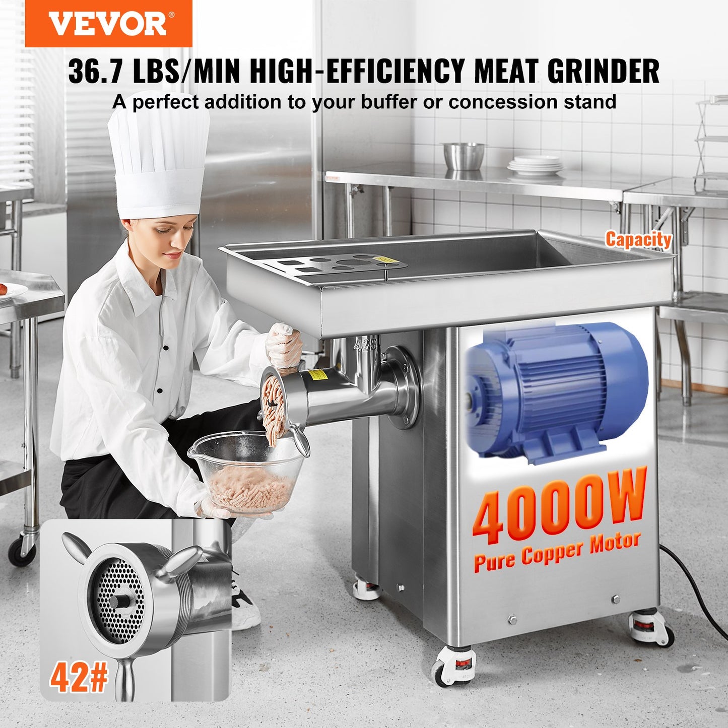 Commercial Electric Meat Grinder 36.7 lbs/min Industrial Cabinet Grinder