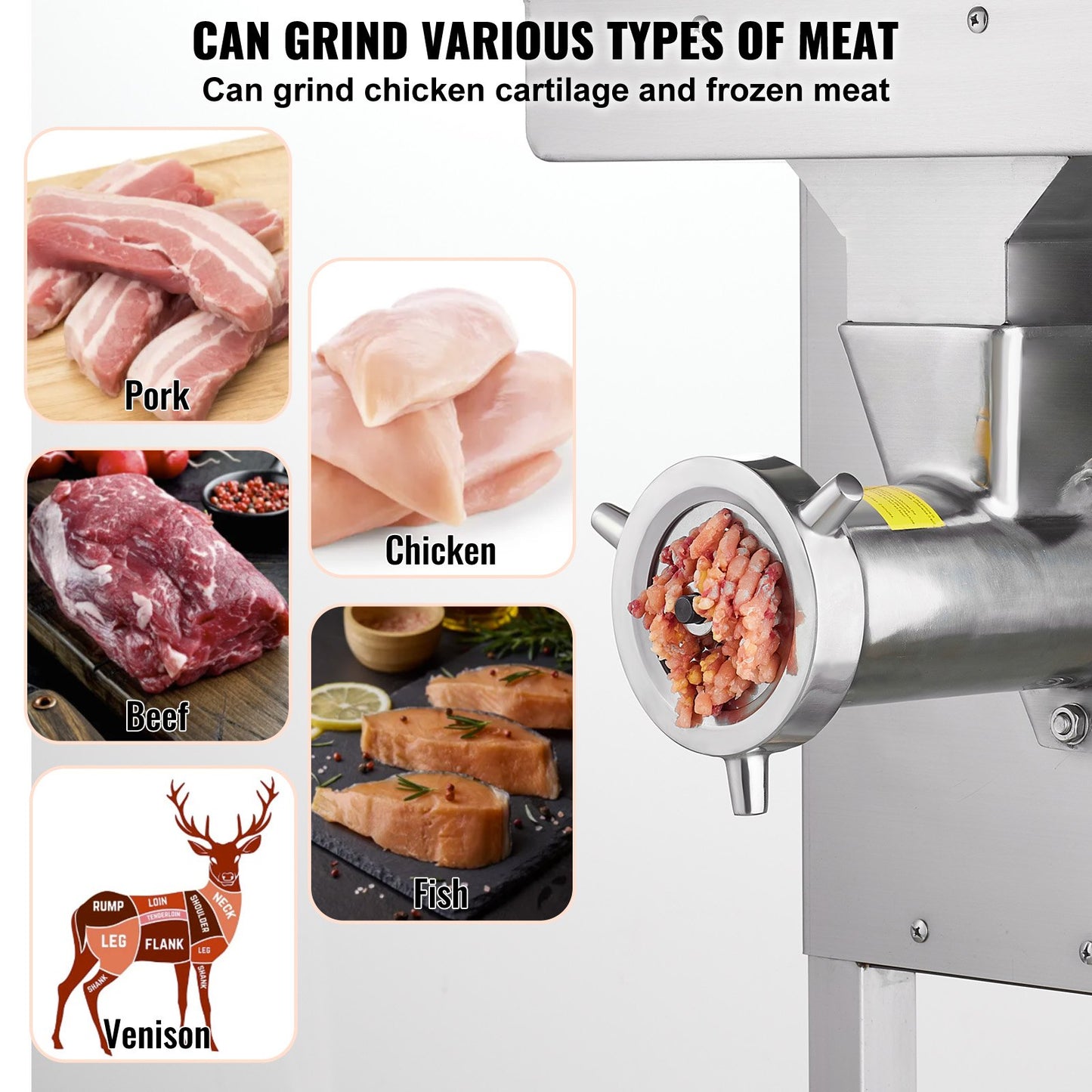 Commercial Electric Meat Grinder 22Lb/Min 2200W Industrial Cabinet Grinder