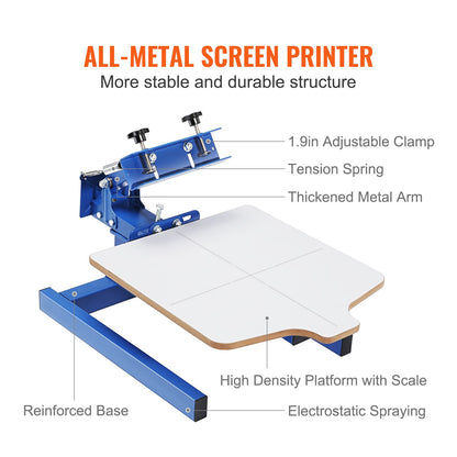 Screen Printing Machine, 1 Color 1 Station Silk Screen Printing Press, 21.2x17.7in Screen Printing Press, Double-layer Positioning Pallet, Adjustable Tension for T-shirt DIY Printing