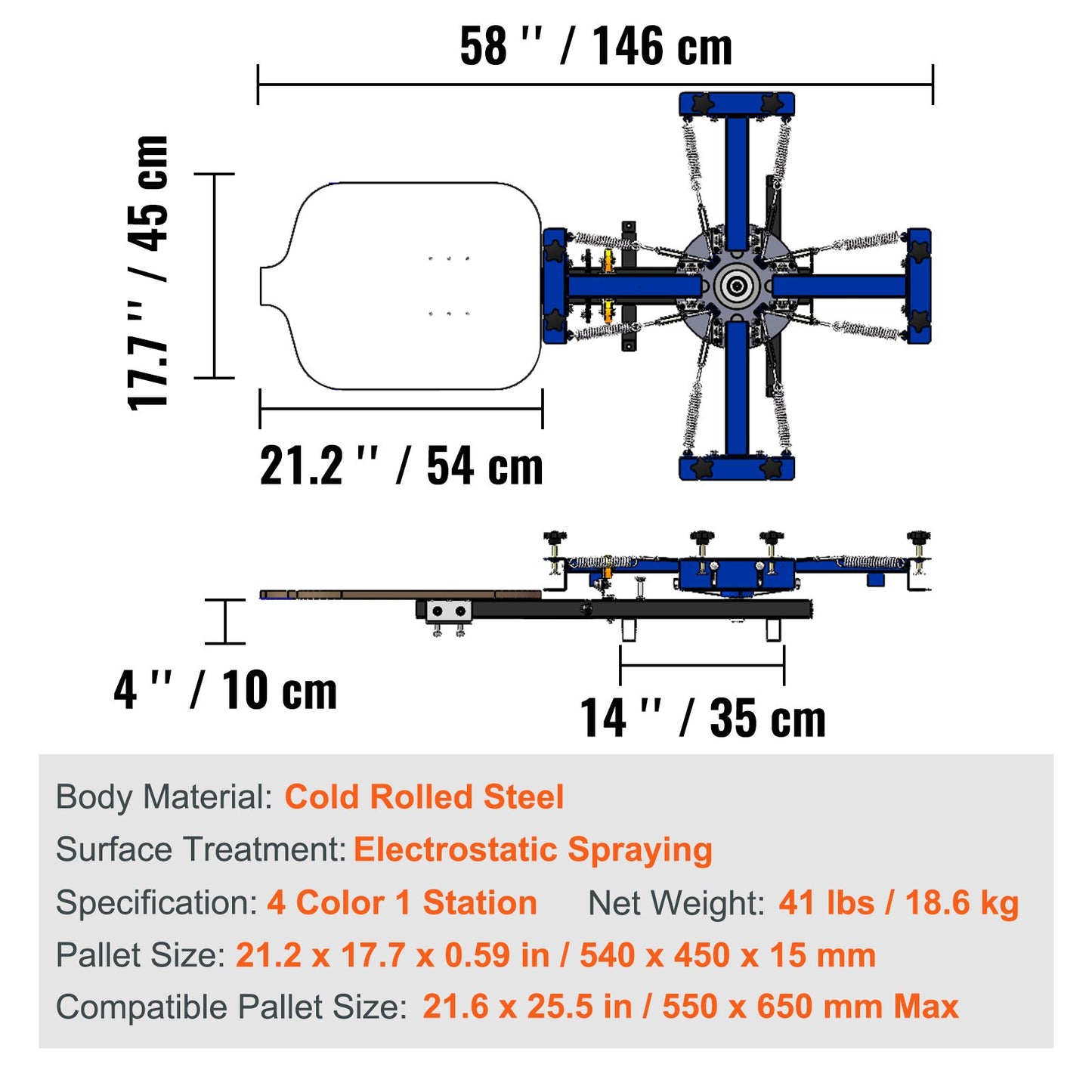 4 Color 1 Station Screen Printing Machine, 21.2x17.7in / 54x45cm Screen Printing Press 360° Rotable Silk, Double-Layer Positioning Pallet for T-Shirt DIY Printing