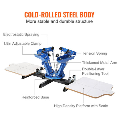 Screen Printing Machine, 4 Color 2 Station, 360° Rotable Silk Screen Printing Press, 21.2 x 17.7in / 54 x 45cm Screen Printing Press, Dual-layer Positioning Pallet for DIY T-shirt Printing