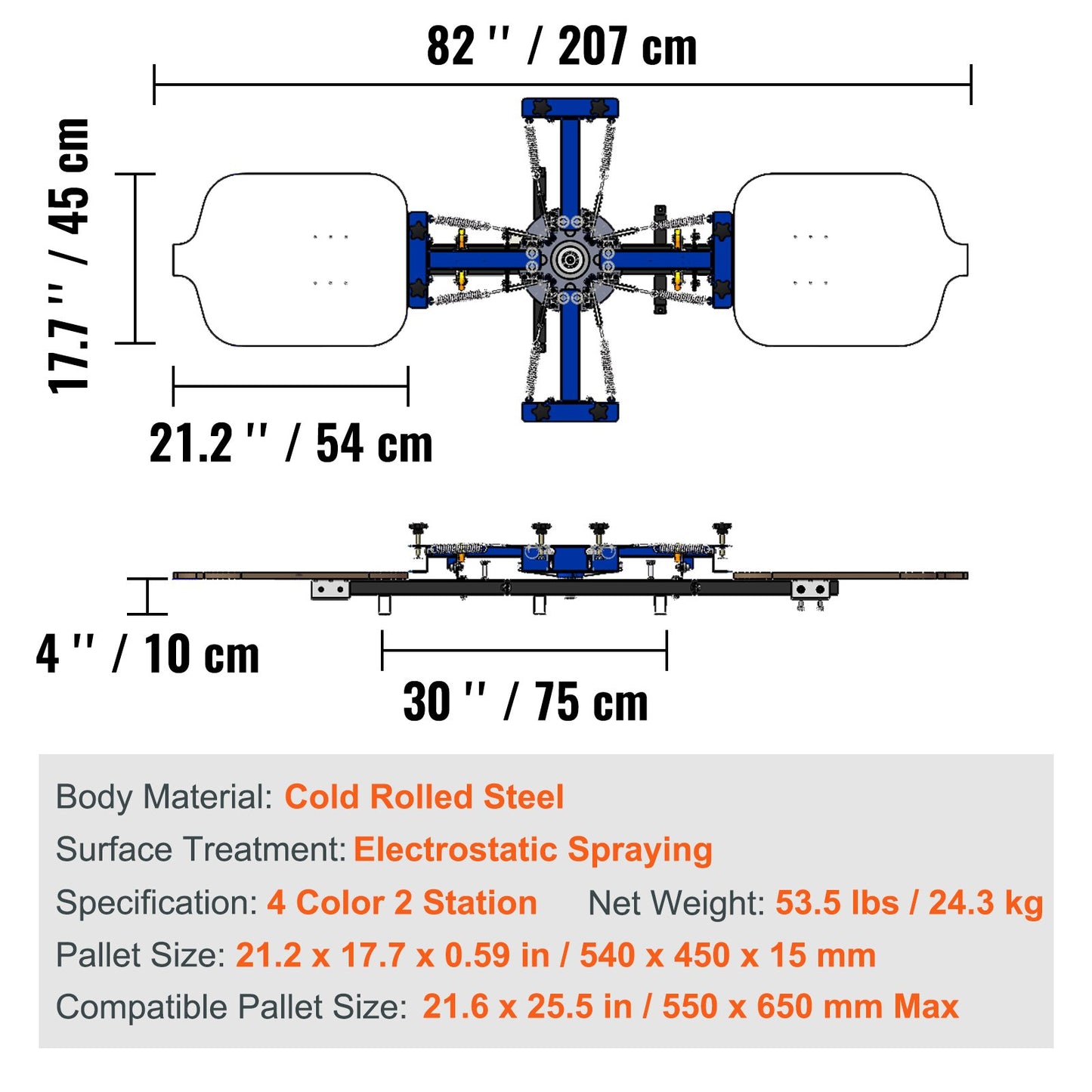 Screen Printing Machine, 4 Color 2 Station, 360° Rotable Silk Screen Printing Press, 21.2 x 17.7in / 54 x 45cm Screen Printing Press, Dual-layer Positioning Pallet for DIY T-shirt Printing